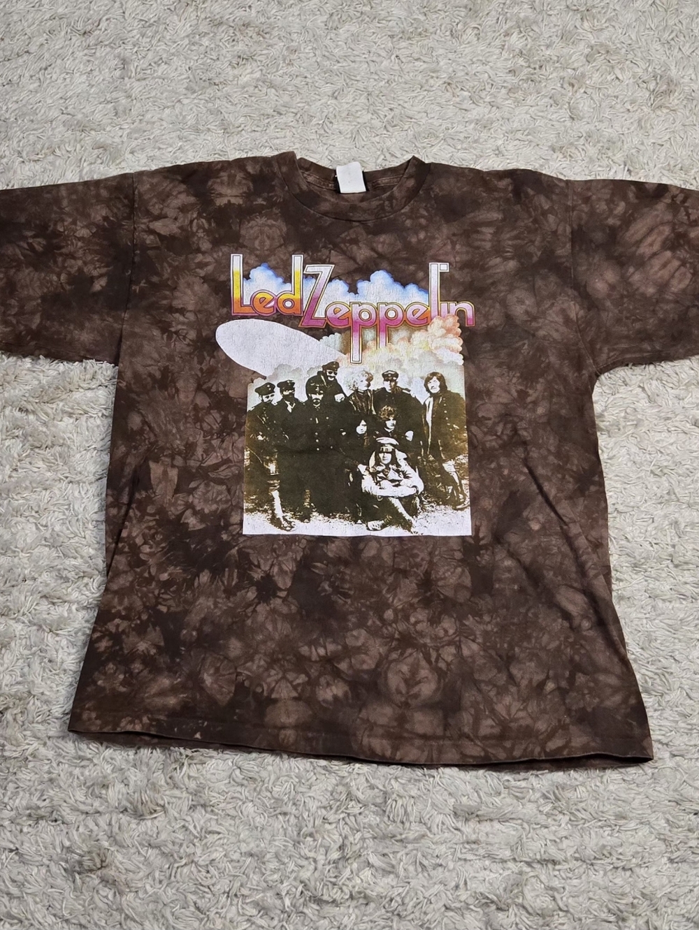 VTG 90s Led Zeppelin II Brown Tie-Dye Liquid Blue Graphic Tee XL